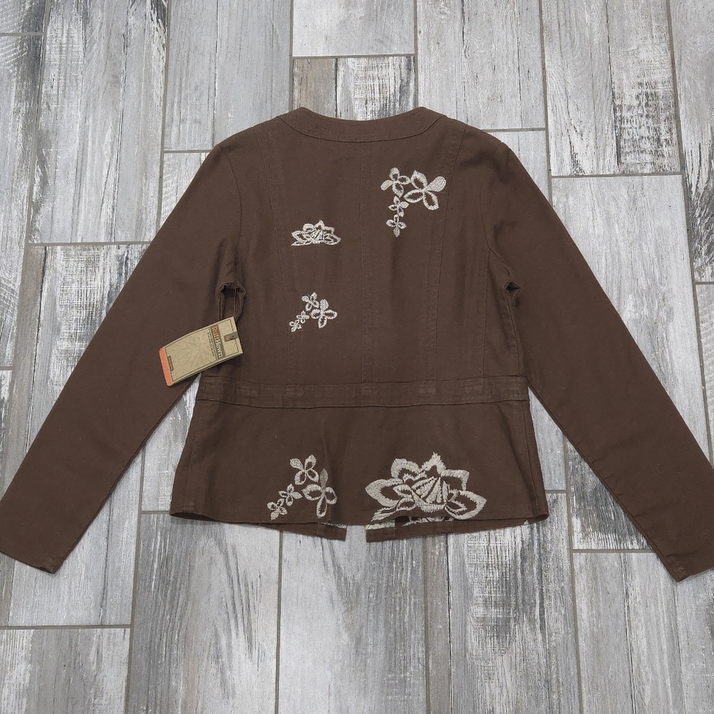NWT Y2K RUFF HEWN Linen & Cotton Blend Embroidered Collarless Jacket - Picture 7 of 16